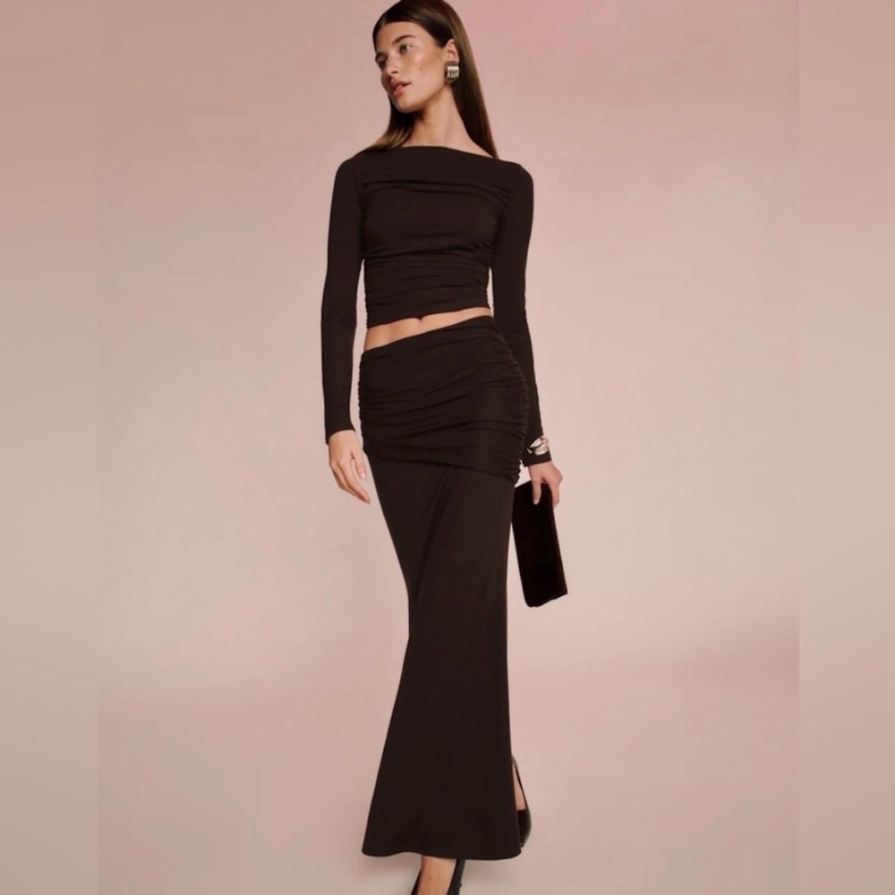Reformation Emi Knit Two Piece- Black Currant- Size XL